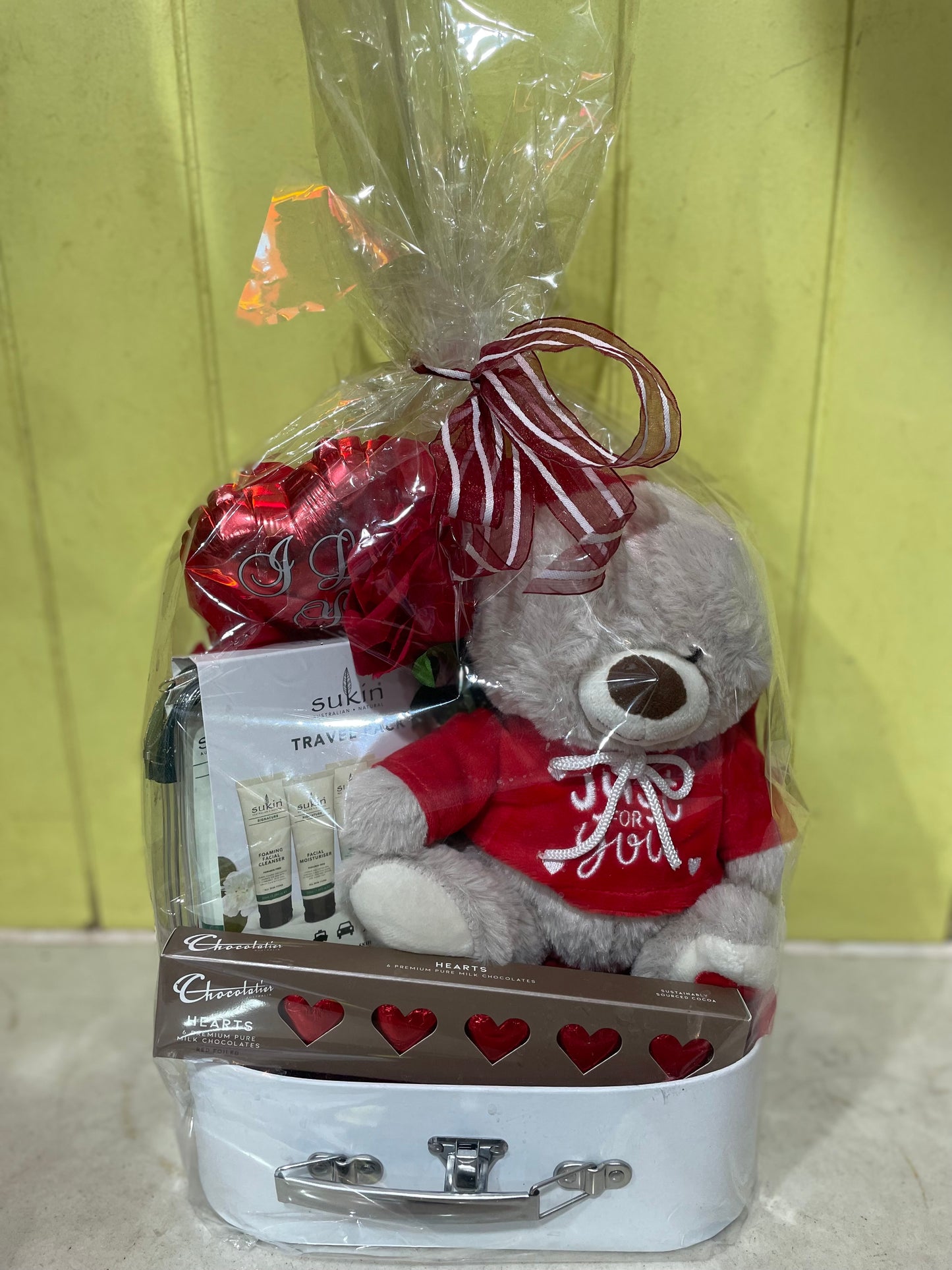 Just For You Gift Hamper - Teddy Bear, Sukin, Roses & Chocolates